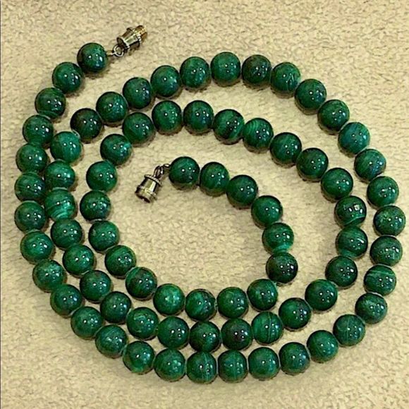 Vintage Genuine Malachite Long Strand Beaded Necklace - Picture 1 of 8